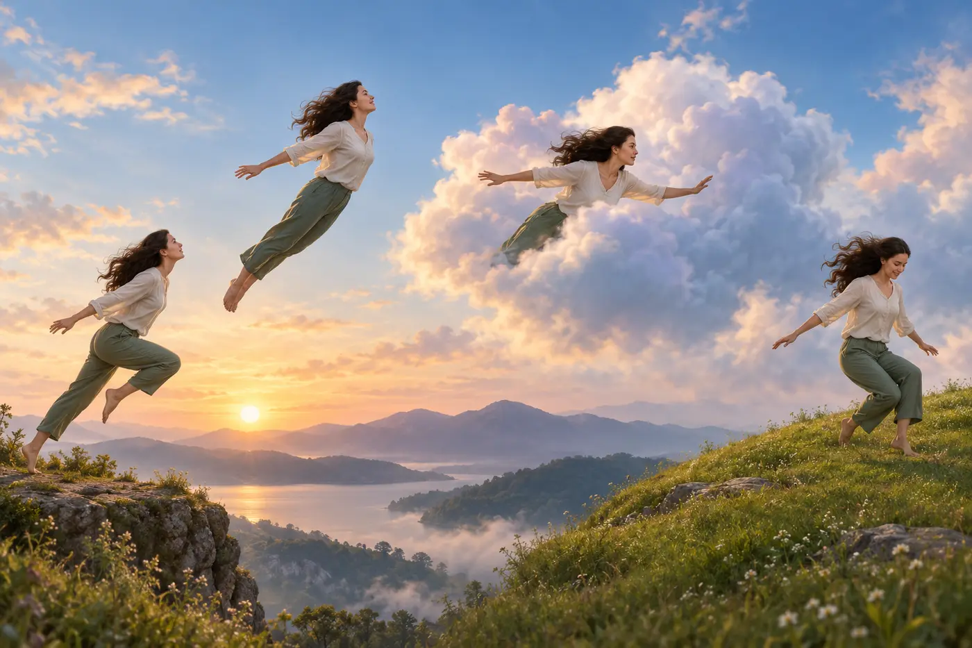 Dreamer above four visual clues for lift height control and landing